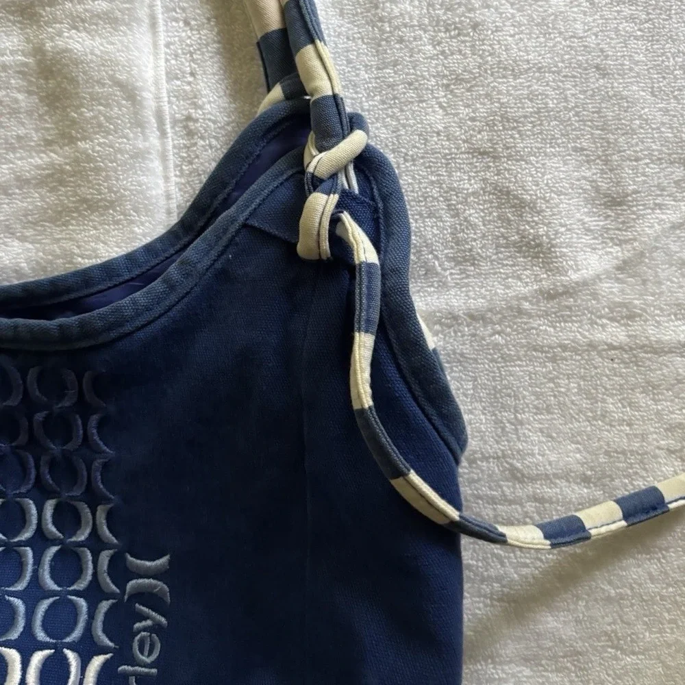 Hurley Canvas Hobo Bag Womens OS Navy Blue Embroidered Logo Striped Straps Surf
